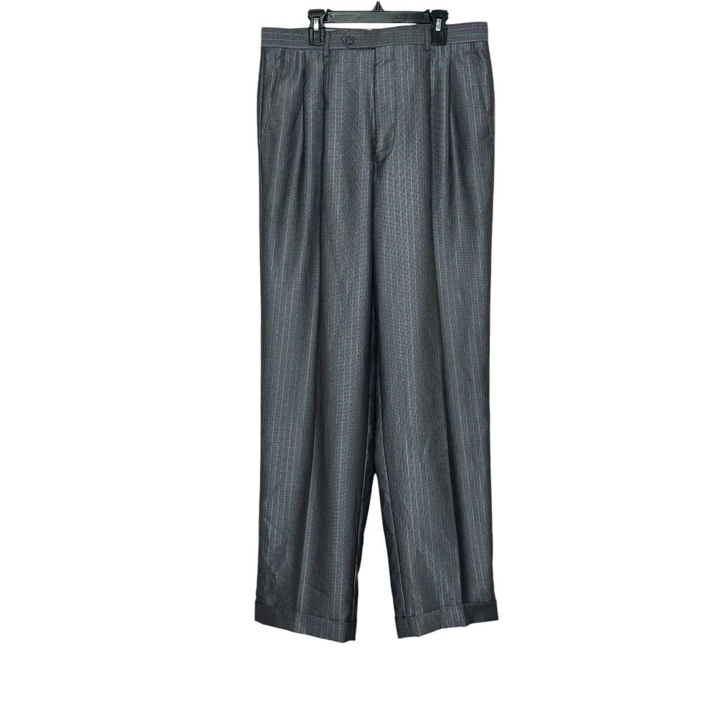 Zandello silver gray striped pleated suit dress pants size 33L